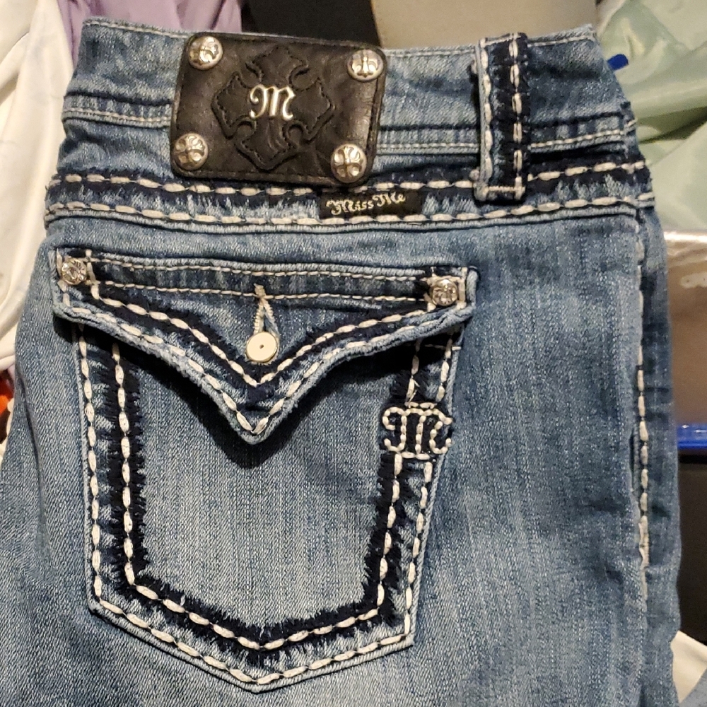 Miss Me Blue Boot Cut Jeans with Decorative Back